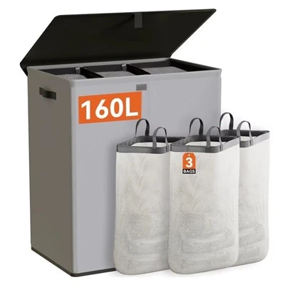 Cesto de ropa sucia de tela gris